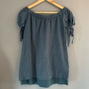 Lulus blue off the shoulder tie short sleeved layered top